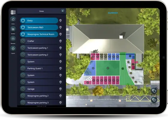 OCS Lite Client app op een tablet met detectiezones